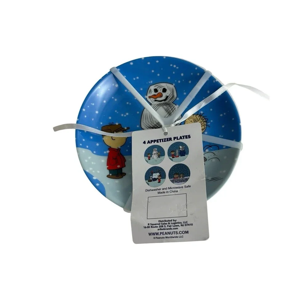 Peanuts Charlie Brown & Gang Blue Christmas Set Of 4 Appetizer Plates 6